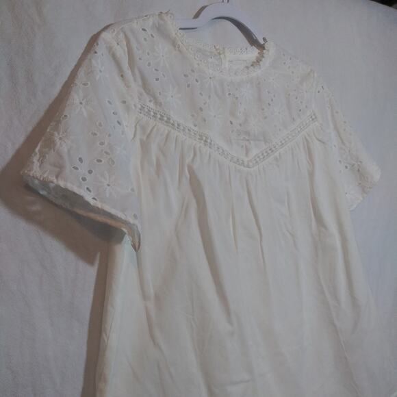 Shein Elegant White Eyelet Women's French Cottage Top Natural Neutral Size L - Picture 2 of 8